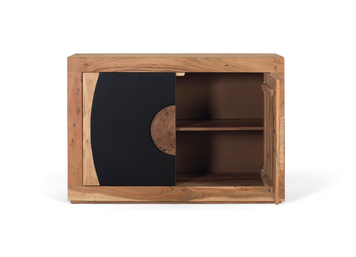 GINER Y COLOMER Aparador de madera de acacia con 2 puertas Natural y negro